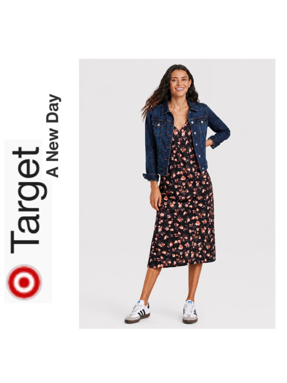 NWT Target A New Day Black Floral Print Midi Slip Dress Size M